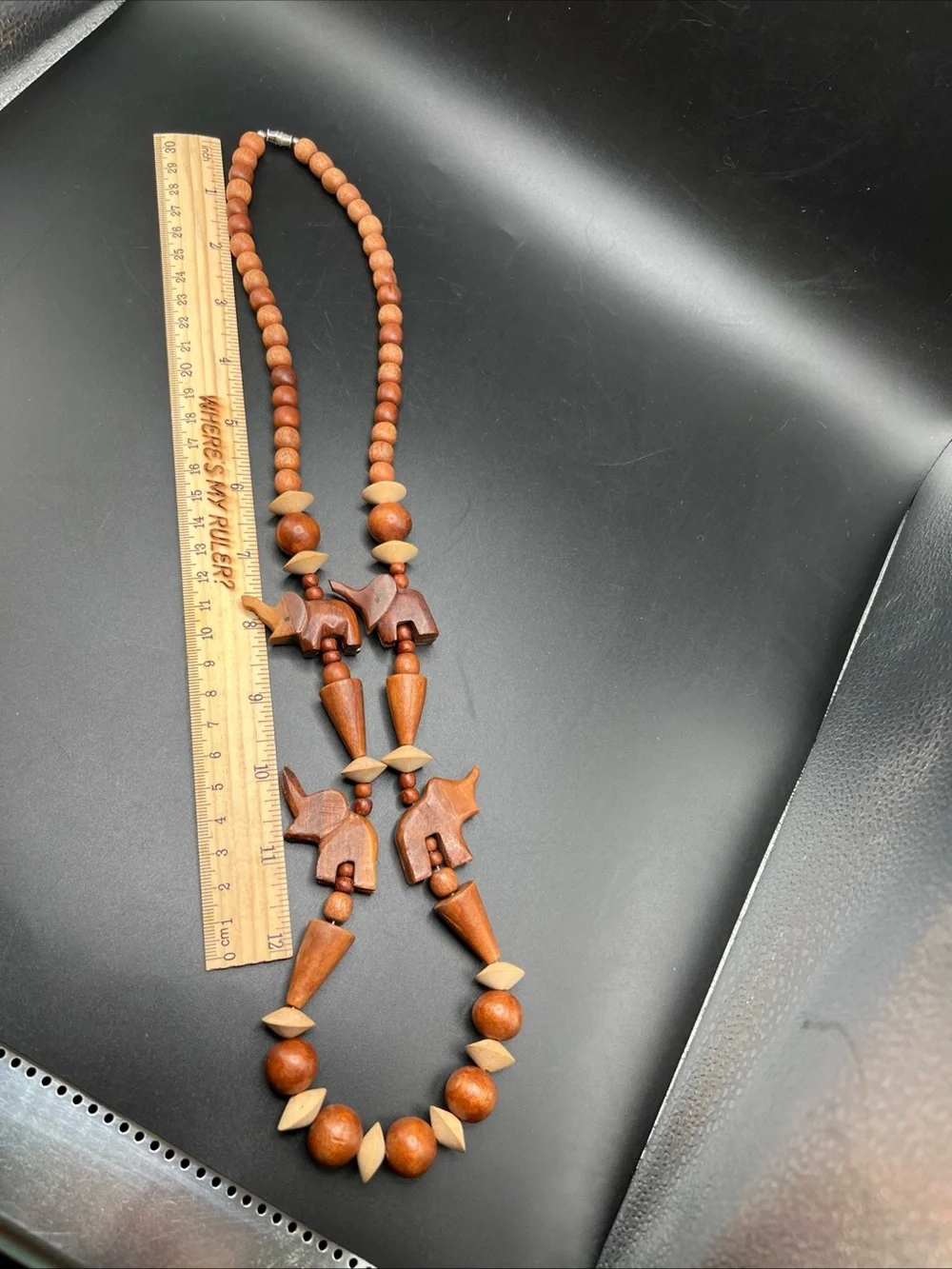 9 pc Lot Safari Theme Jewelry Collection Wood Carved Browns Black Vintage To Now
